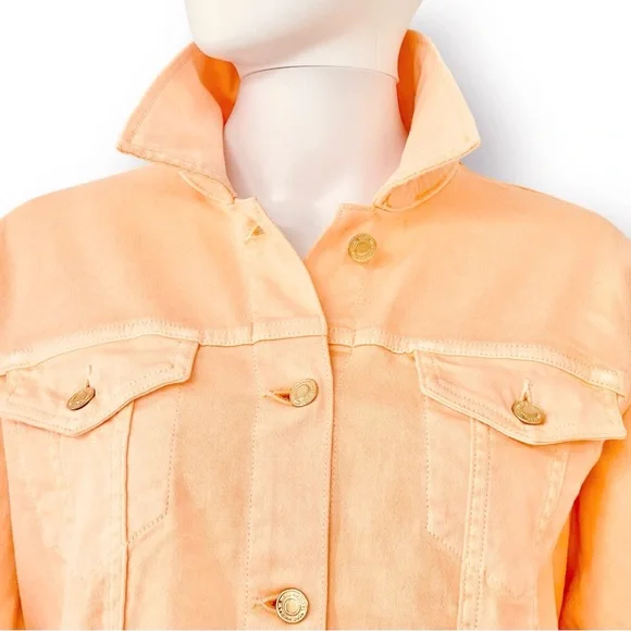 MICHAEL KORS Denim Jacket Gold Button Stretch Patch Pocket Pointed Collar